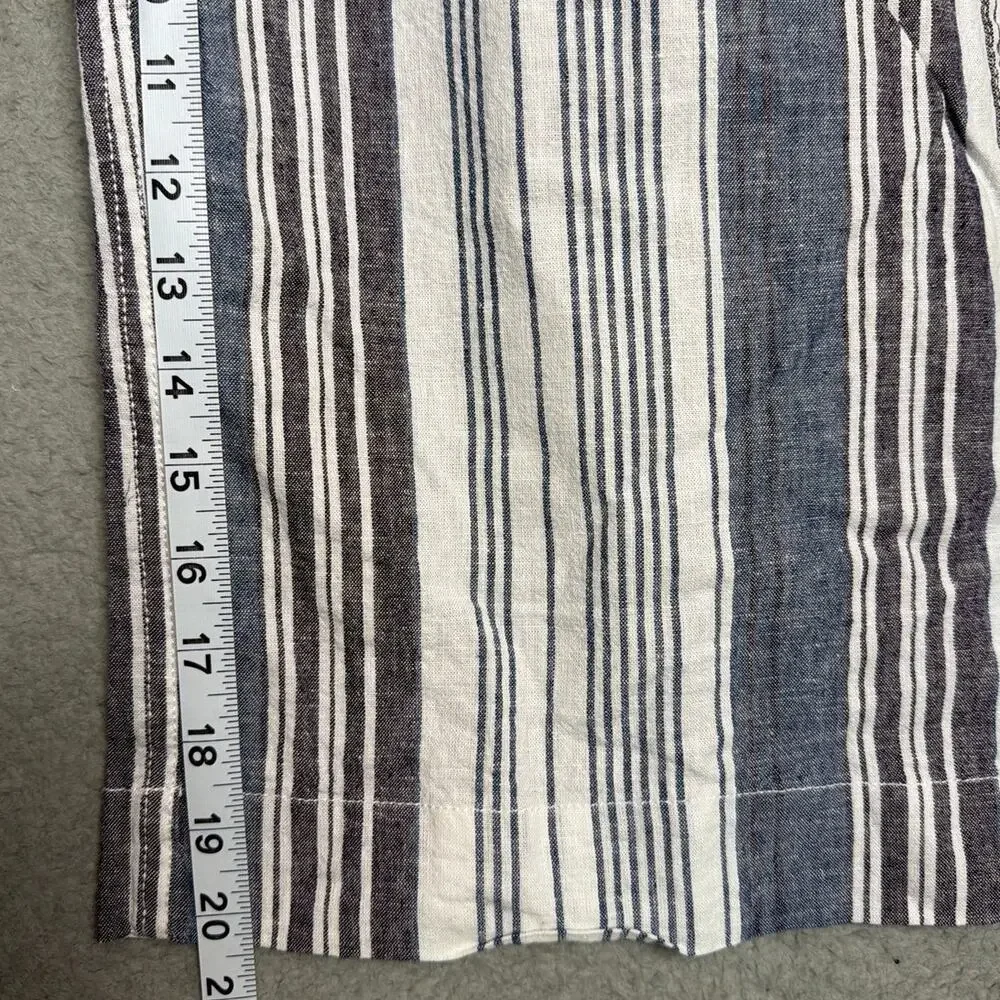 BeachLunchLounge Wide Leg Capri Pants Striped Linen Blend Coastal Boho Size S